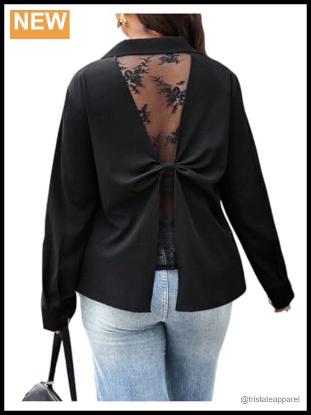 Plus Size Floral Lace Bow Long Sleeve Blouse V Neck Casual